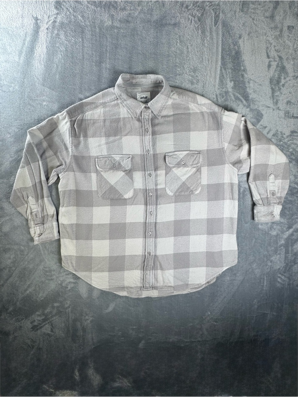 Aerie LumberJane Flannel Womens S Gray White Buffalo Plaid Oversized Cotton